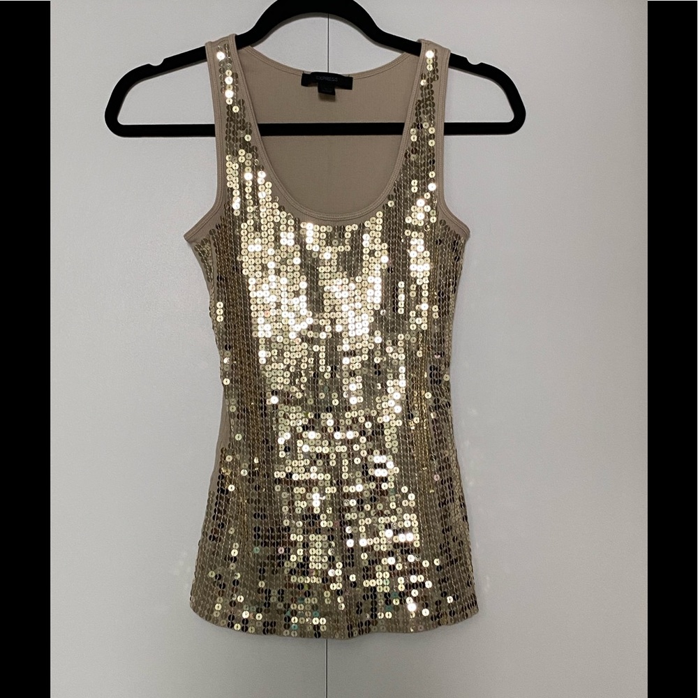 Express Nude and Gold Sequins Tank Top
